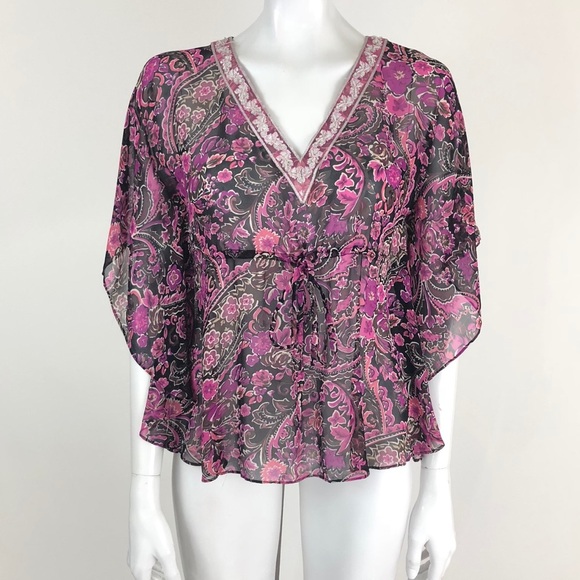 Banana Republic Floral Sheer Poncho Top XS - Picture 1 of 5